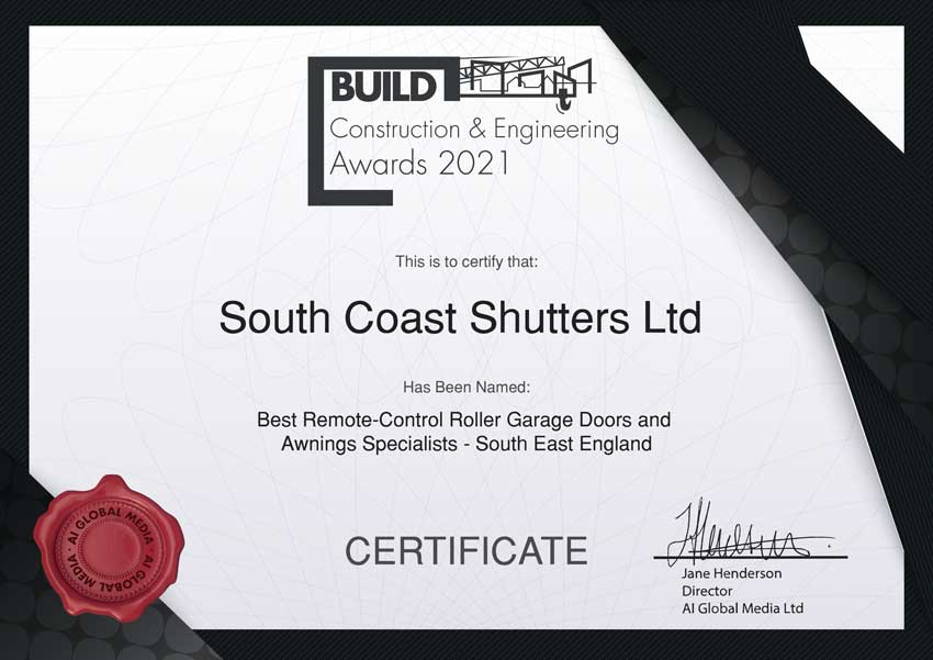 South coast shutters - Construction & Engineering Awards Certificate 2021